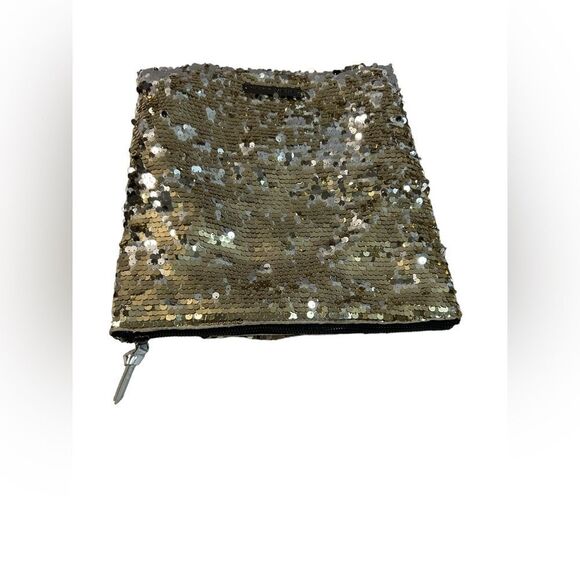 BCBGeneration Women’s Black & Gold Sequin Fold Over Clutch Bag Zippered 13 X 12 - Picture 5 of 11